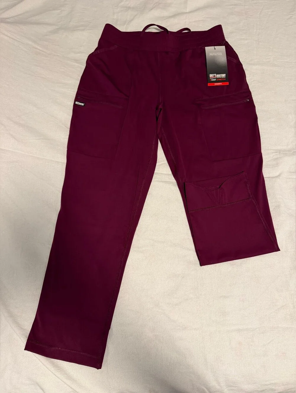 NWT Grey's Anatomy by Barco Knit STRETCH  wine 6-Pocket Cargo Scrub LP - Picture 5 of 11